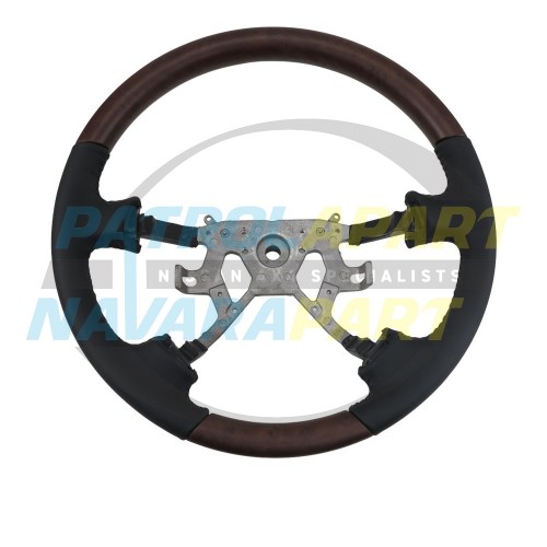 Black Leather Woodgrain Steering Wheel - Nissan Patrol GU4 Y61 Series 4 on